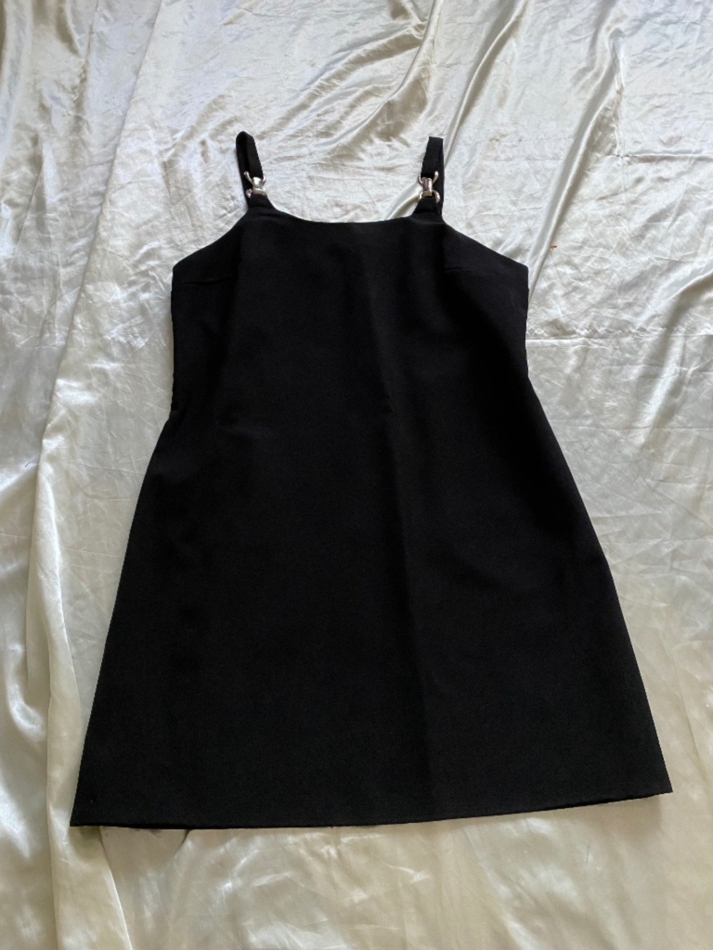 Vintage 1990s Black Mini Dress with Silver Buckle Detail Minimalist XL